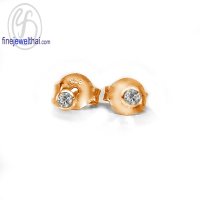 ต่างหูเพชร ต่างหูทองสีชมพู ต่างหูพิ้งค์โกลด์ เพชรแท้ พิ้งค์โกลด์แท้ - E1098DPG